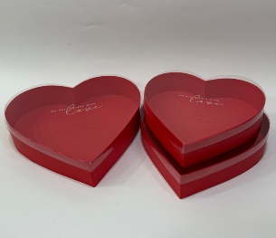 Flower box Heart with transparent lead 33x33x7, 30x30x6, 27x27x5 cm Red